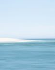 This fine art abstract photograph titled "Monomoy, Cape Cod," featuring a minimalist landscape of the ocean meeting the.
