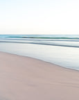 Soft serene Pink Sands Beach scene with delicate coastal tones and peaceful shoreline, pinks and blues.