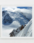 Framed image of snow capped mountains in the French Alps near Mount Blanc