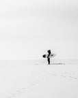 This image displays a captivating black and white photograph titled "Search the Surf," set in Nauset Beach, Cape Cod.