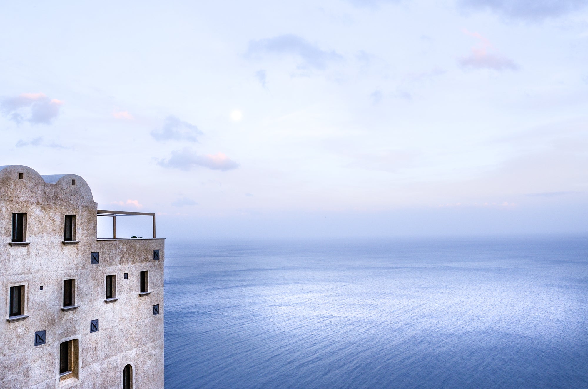 sunset over Monastero Santa Rosa, photograph of concha dei marini, Italy