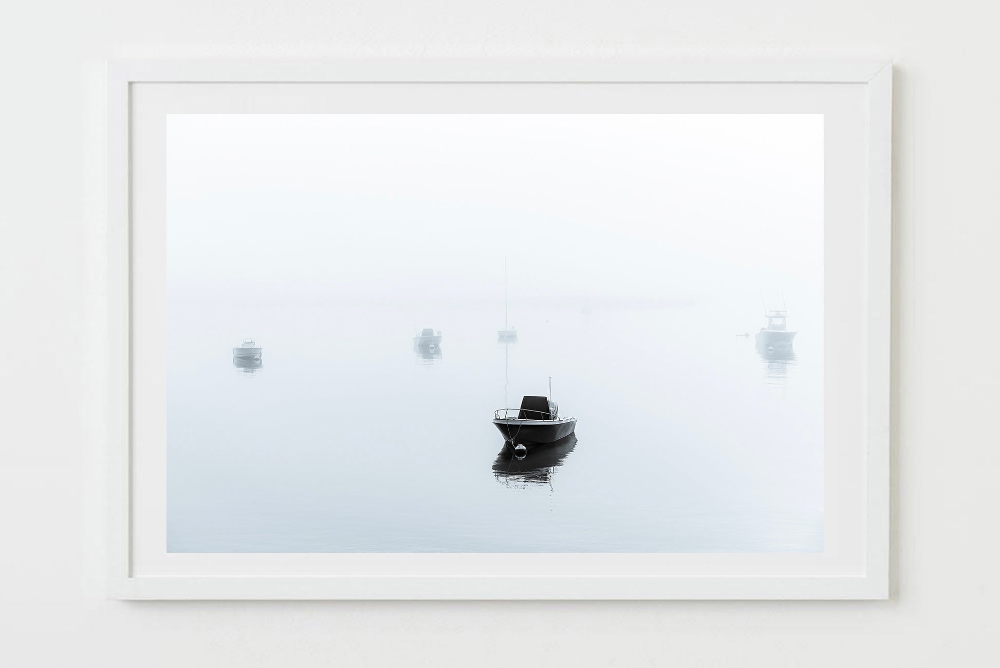 framed black and white serene nautical image of boats floating on Wychmere harbor, Cape Cod